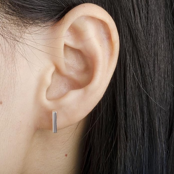 Sterling Silver Bar Earrings 2 sizes - Picture 2 of 10